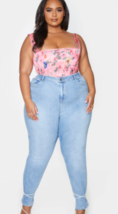 PrettyLittleThing Plus Pink Floral Print Corset Crop Top, Size L/16 - $24.00