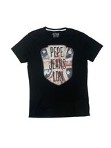 Pepe Jeans Black Graphic Flag Logo T-Shirt Short Sleeve Size S Men Londo... - £28.92 GBP