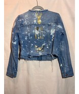 One 5 One SZ Medium Collarless Distressed Denim Zip Jacket Gold Detail B18 - $33.60 CAD