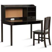 Kids Desk and Chair Set Study Writing Desk with Hutch and Bookshelves-White - $331.25