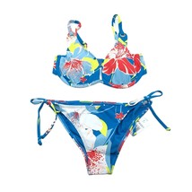 Roxy She Just Shines Bikini Underwired D-Cup Top Moderate Bottom Floral Blue S - £26.53 GBP