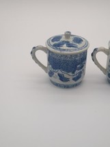 Matching  Set Of 2Blue White Porcelain Lidded Tea Cup Butterfly  A-1 - £18.61 GBP