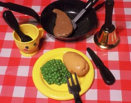 Steak Dinner play food frying pan baked potato dinner bell pretend kitchen lot - £13.47 GBP