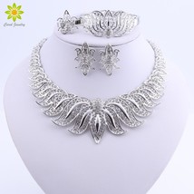 African Beads Jewelry Set Silver Plated Wedding Jewelry Sets For Brides Crystal  - £27.66 GBP