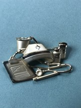 Estate CAJC Marked Brushed &amp; Shiny Goldtone Nurse’s Cap Stethoscope Medicine - £10.45 GBP