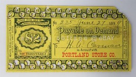 1899 Antique $2 Portland Store Account Check Punch Card #235 Merchandise Carmen - £15.07 GBP