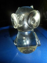 VINTAGE MCM BIG EYED OWL CLEAR ART GLASS PAPERWEIGHT FIGURINE PUDGY 3 1/... - £19.07 GBP