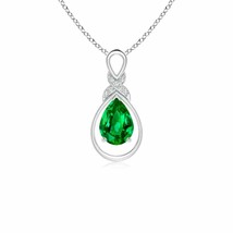 ANGARA 7x5mm Natural Emerald Infinity Pendant with Diamond &#39;X&#39; Motif in Silver - £221.30 GBP+