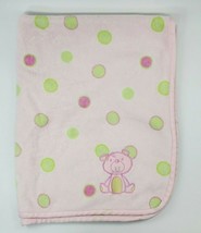 Baby Gear Blanket Lime Green &amp; Pink Polka Dot Bear Fleece Girl B74 - £15.71 GBP