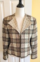 Vintage BLEYLE Brown/Cream Plaid Lined Wool Blend Dress Jacket w/ Zip (1... - $24.40