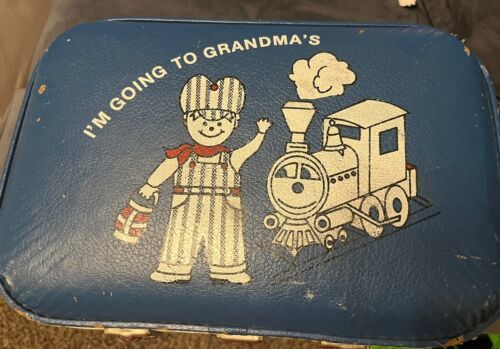 Primary image for Vtg I’m Going to Grandmas Child Suitcase Blue Boy  TRAIN