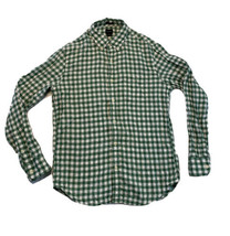 J. Crew Long Sleeve Button Down Shirt Green White Plaid Linen Cotton Ble... - $19.35