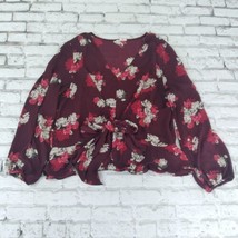 Maurices Blouse Womens XXL Red Floral Long Sleeve Tie Front Long Sleeve Peplum - £17.21 GBP
