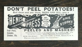 Vintage 1895 Henis Potato Press Peeled &amp; Mashed Fruit Press Original Ad ... - $6.64