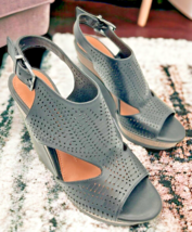 gianni bini laser cut black italian leather ankle strap wedge sandals wo... - €5,94 EUR