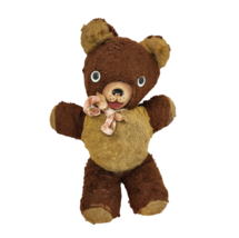 Vintage Brown Teddy Bear Plastic Snout Musical Silent Night Stuffed Animal Plush - £59.85 GBP