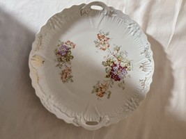 Antique Serving Plate Handles Wild Flower Pattern Round - $15.80