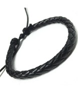 BLACK FAUX LEATHER BRACELET Surfer Style Braided Adjustable Hemp Cord Me... - $3.95