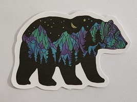Bear Shaped Sticker with Mountain and Forest Night Scene Cute Sticker Decal Fun - £1.80 GBP