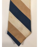 Vintage Lilly Dache Silk Tie - Ivory, Brown, Blue Stripes - 3 1/4&quot; Wide - $14.99