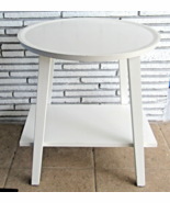 Italian White Wood Round Top Rectangle Shelf Side Table attr Asnago Umbe... - $311.05 CAD