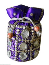 Women Purse Indian Wedding Clutch Pouch Potli Bag Bridal Ethnic Purple Bags - £25.94 GBP
