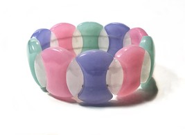 Vintage Multicolor Pastel Plastic Jigsaw Stretchy Bracelet - £7.50 GBP