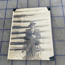 1920s Photograph Man In Suit Smoking With Crooked Hat Gangster Style - $98.52 MXN
