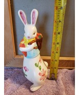 White Bunny Rabbit Easter Figurine Holding Basket Of Carrots Flower Pattern - £14.12 GBP