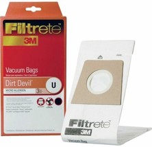 3-Pack NEW 3M Filtrete Dirt Devil Type U Micro Allergen Vacuum Bags 65703A Glide - £4.62 GBP