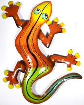 LARGE 21&quot; Beautiful Unique Orange Yellow Red Gecko Lizard Metal Garden L... - £19.67 GBP