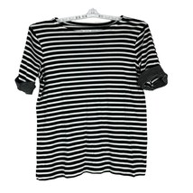 White Stag Women&#39;s Striped Short Sleeved Round Neck Blouse Size XL Black... - £8.86 GBP