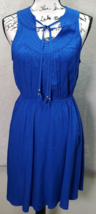 ELLE Sheath Dress Women&#39;s Small Blue 100% Rayon Sleeveless Round Neck Drawstring - £20.02 GBP