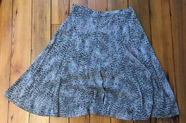 Kate Hill Leopard Animal Print 100% Silk A-Line Skirt Gray Purple 12 34&quot; Waist - £29.13 GBP