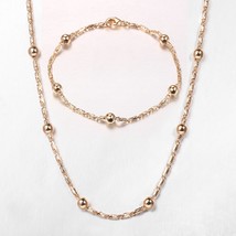 585 Rose Gold Color Ball Beaded Necklace Bracelet Set For Women Satellite Link C - £18.46 GBP