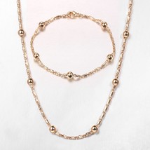 585 Rose Gold Color Ball Beaded Necklace Bracelet Set For Women Satellite Link C - $23.10