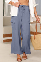 Dark Grey Drawstring Frilled Elastic Waistband Wide Leg Utility Trousers - $360.41 MXN