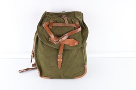 Vintage Romania Military Heavyweight Leather Trim Canvas Rucksack Backpack Bag - £107.32 GBP