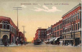 Second Street South of Broadway Muskogee Oklahoma 1910c postcard - $7.40