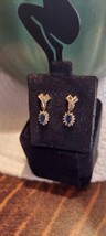 10K Yellow Gold Blue Sapphire .35ct 34 Diamond Halo Post Bow Earrings J4281EK - £179.56 GBP