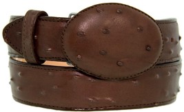 Brown Western Cowboy Leather Belt Ostrich Quill Pattern Rodeo Buckle Cinto - £23.72 GBP