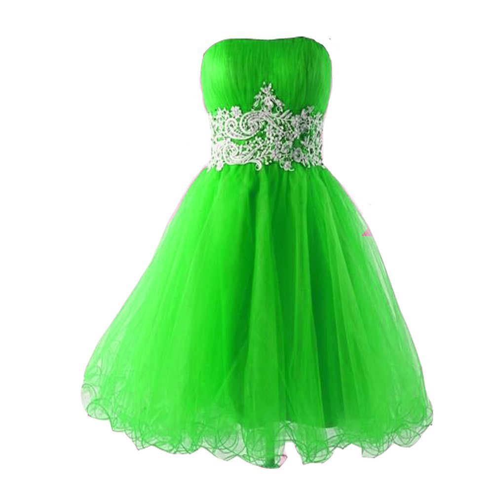 Kivary Women's Short Tulle A Line Strapless White Lace Prom Homecoming Graduatio