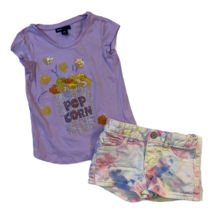 Gap Sz 5 Girls Popcorn Sequin Shirt &amp; Tie-Dye Denim Shorts Outfit - $352.20 MXN