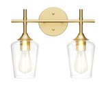 Gold Bathroom Light Fixtures 2-Lights With Clear Glass Modern Wall Mount... - £80.03 GBP