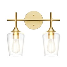Gold Bathroom Light Fixtures 2-Lights With Clear Glass Modern Wall Mount Lightin - £79.66 GBP