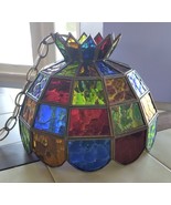 Vintage Multi-Color Stained Glass Ceiling Pendant Swag Light, 12&quot; diameter - €105,89 EUR
