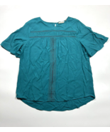 Soft Surroundings Teal Blouse Ladder Stitching Short Sleeve Women Large - £15.66 GBP