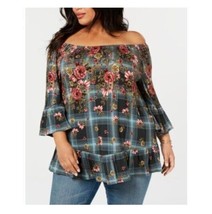 Style &amp; Co Womens Plus 1X Cascade Green Floral Off The Shoulder Top NWT AL78 - £22.29 GBP