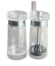 Clear Acrylic Salt & Pepper Grinder Set 4.25" High - Manual Hand Crank Mill vtg image 4