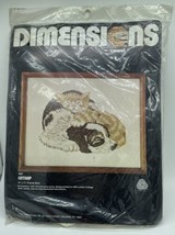 Vintage 1977 Dimensions Crewel Embroidery Kit #1007 Catnap Cat Dog NEW NOS - $14.01